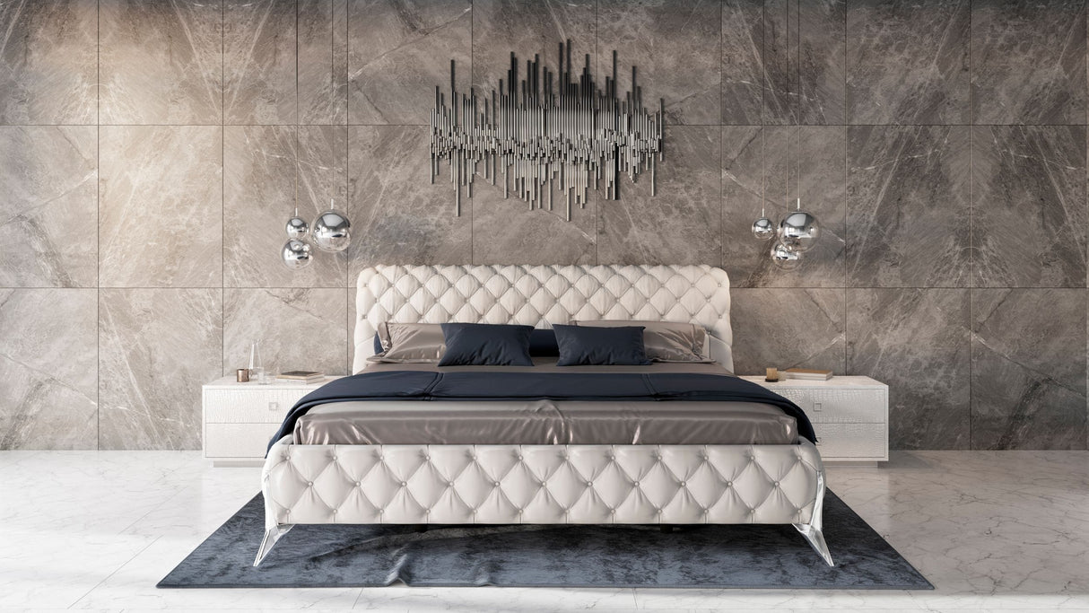 Eastern King Legend Modern White Bonded Leather Bed - View Image 1