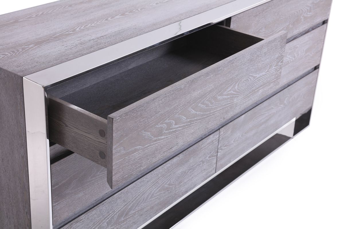 Eastern King Arlene Modern Grey Elm & Stainless Steel Bedroom Set