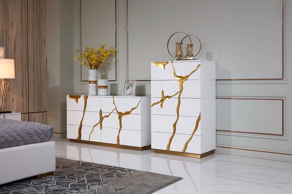Modrest Aspen Modern White & Gold Dresser