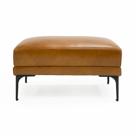 Divani Casa Jacoba - Modern Camel Leather Rectangular Ottoman | Home Elegance USA