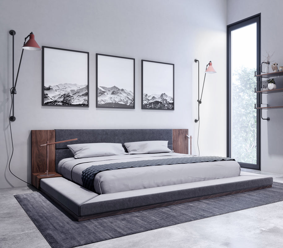 Eastern King Jagger Modern Dark Grey & Walnut Bed - View Image 1