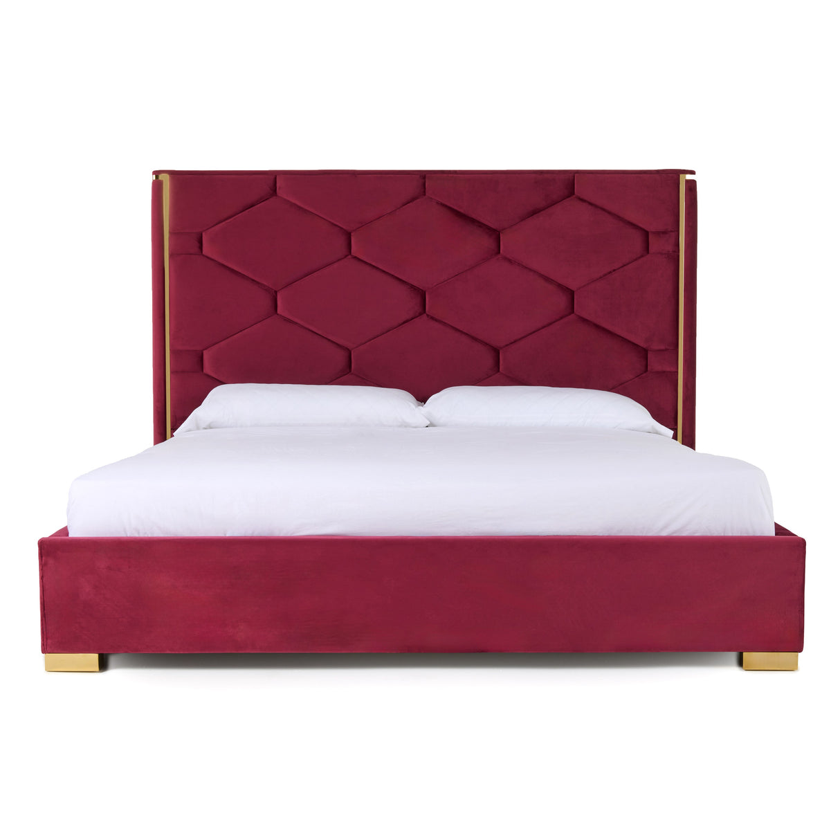 Eastern King Janet - Modern Red Velvet + Gold Bed - View Image 1