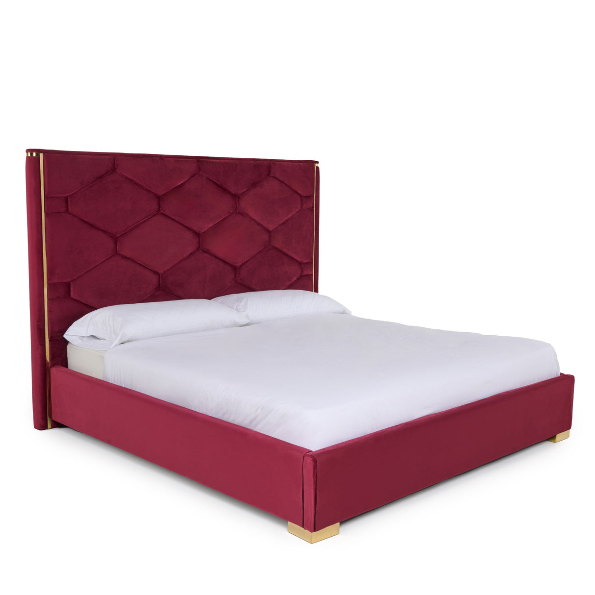 Eastern King Janet - Modern Red Velvet + Gold Bed - View Image 1
