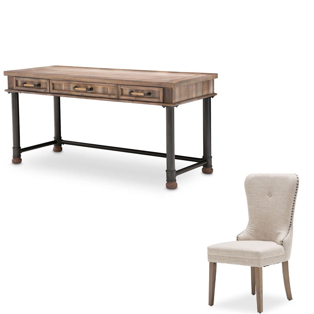 Crossings Writing Desk With Chair In Reclaimed Barn - Ki - Crsg277 - Crsg003 - 217 | Aico | Home Elegance USA