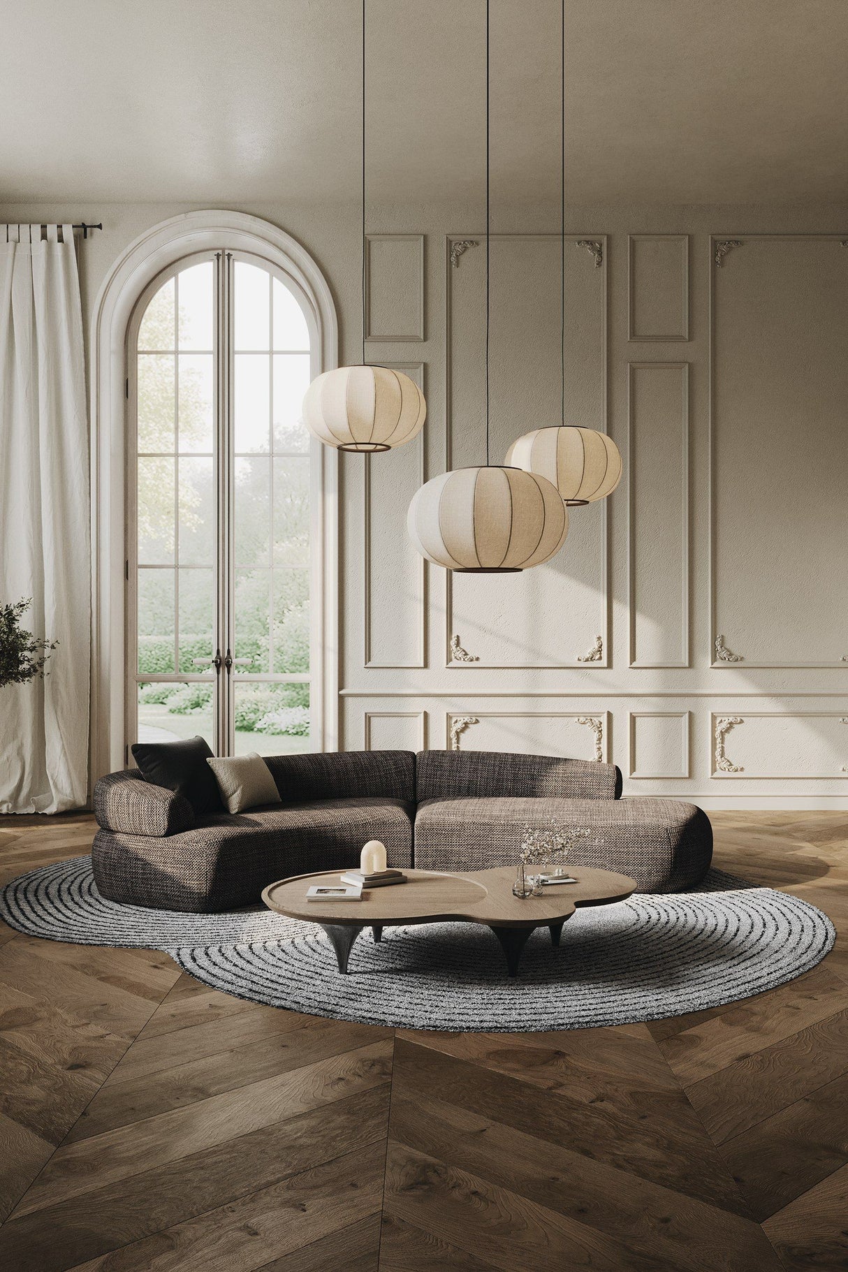 Divani Casa Lakota - Modern Dark Grey Fabric Curved Sectional Sofa