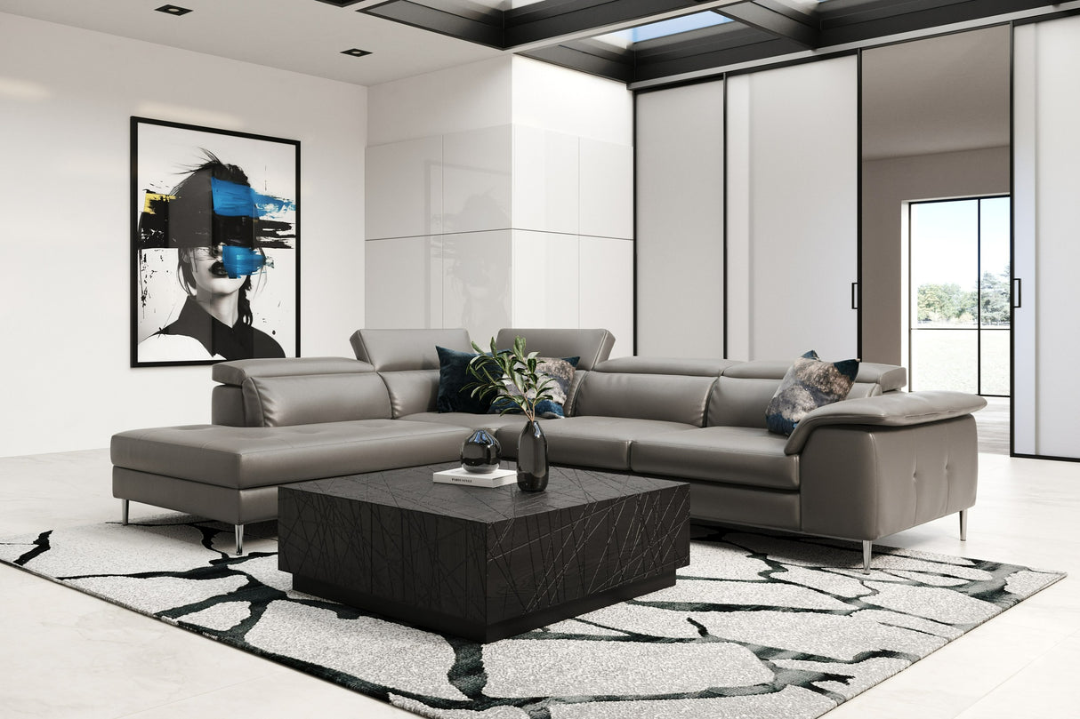 Viola - Italian Contemporary Grey Leather Left Facing Sectional Sofa - View Image 1