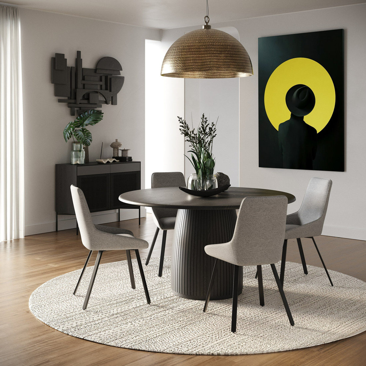 Modrest - Lander Modern Mid Century Black Oak Round Dining Table