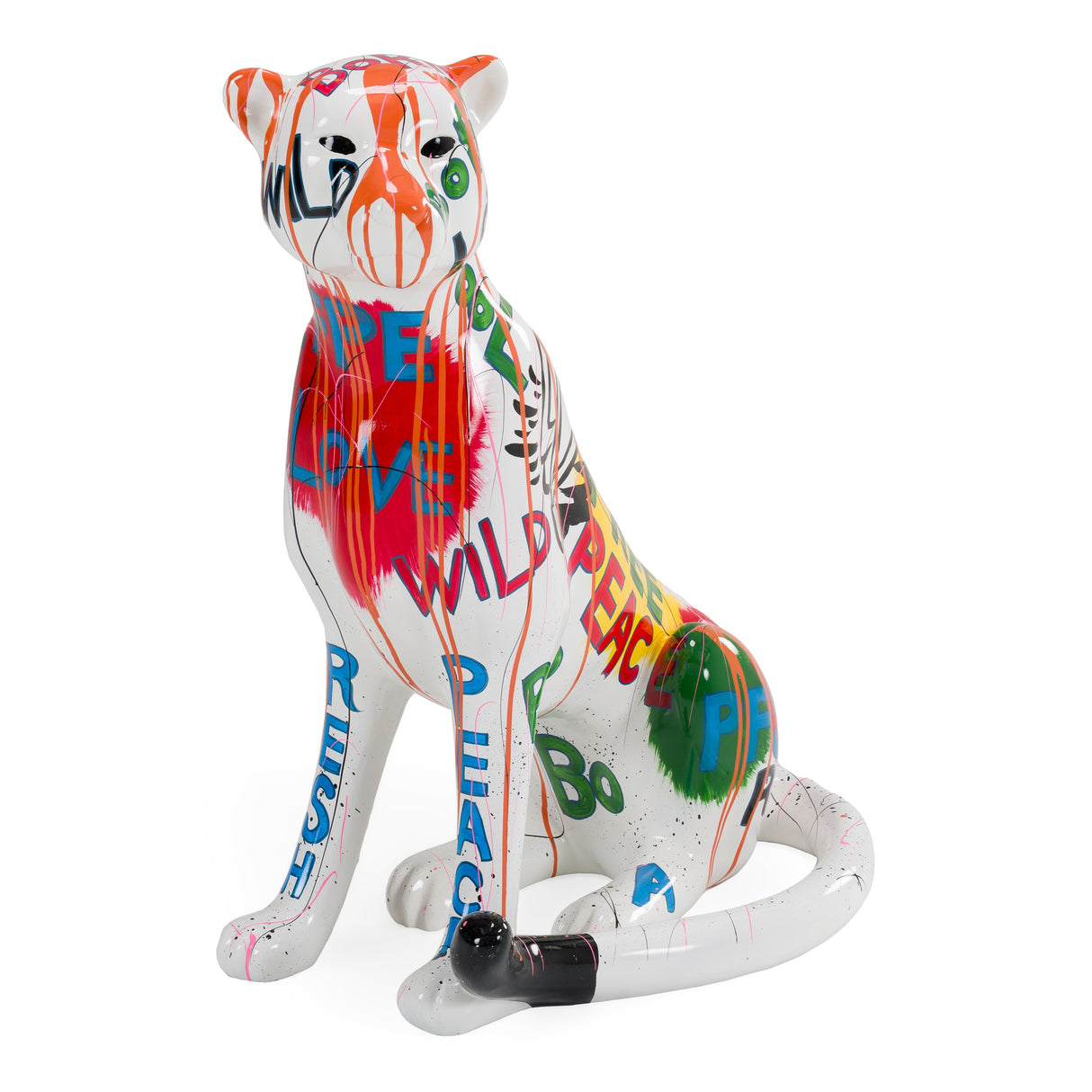 Large Graffiti Leopard - White + Multi-Color Sculpture - View Image 1