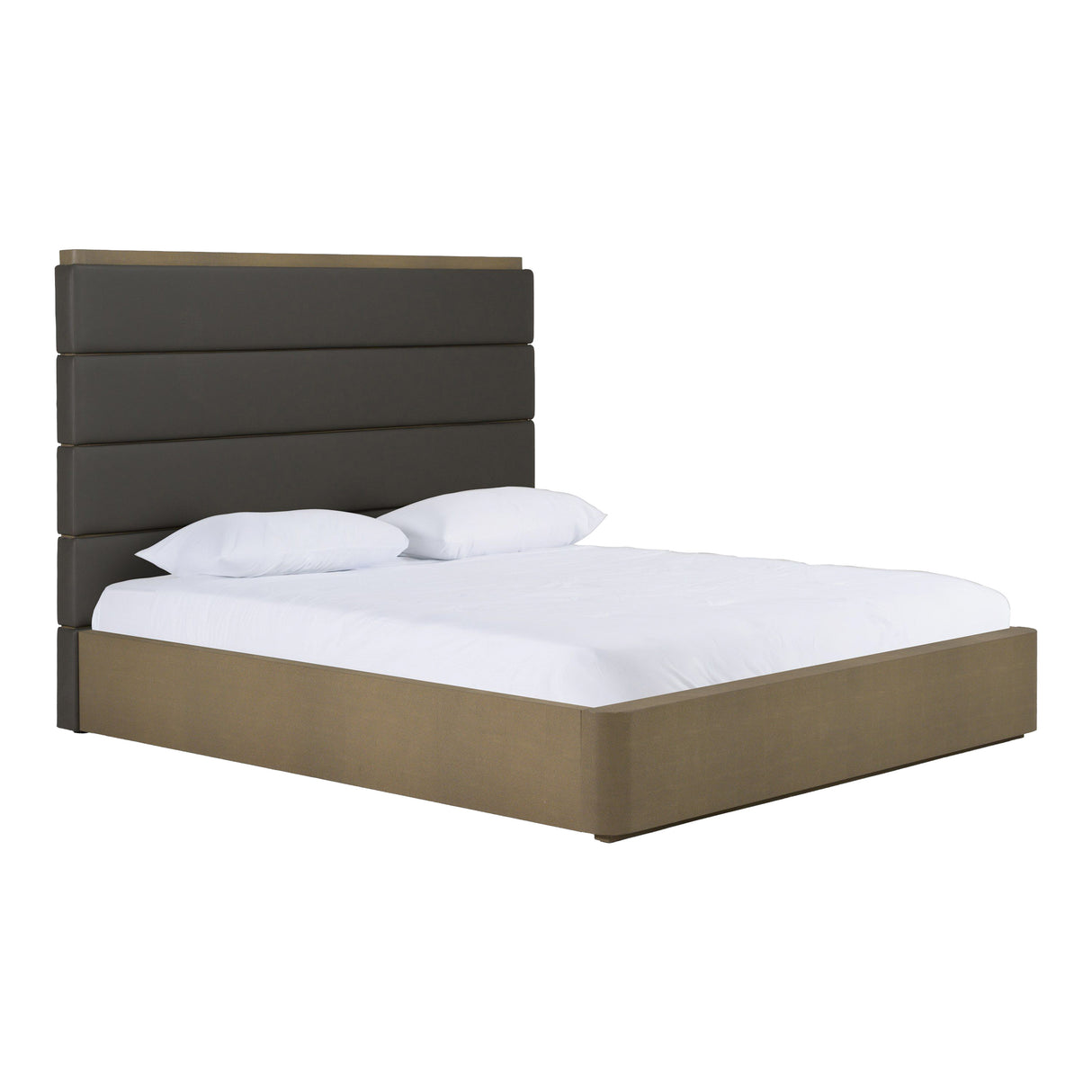 Eastern King Lois - Modern Grey Leather & Beige Shagreen High Headboard Bed - View Image 1