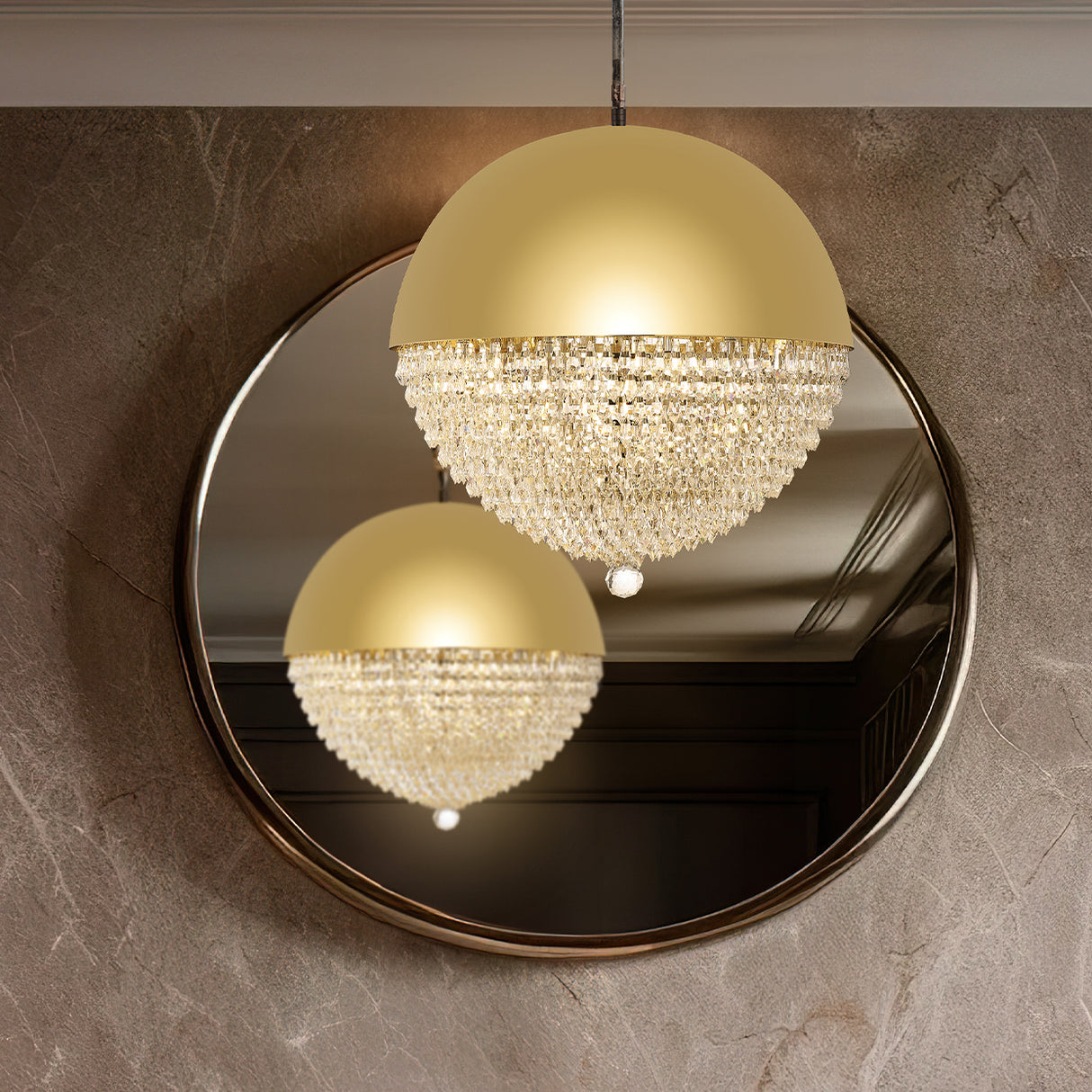 Eclipse LED Chandelier – Gold Dome with Silver Accent Contemporary Light