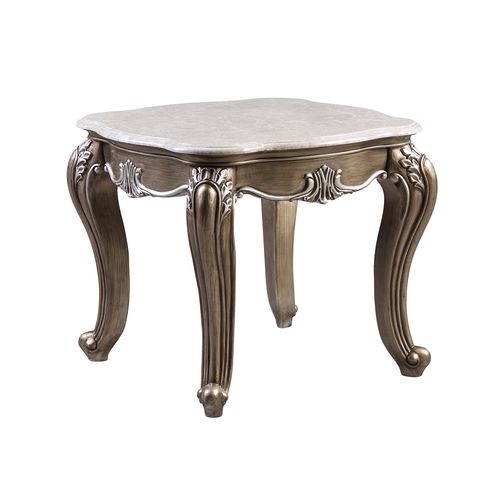 Acme - Elozzol End Table LV00303 Marble Top & Antique Bronze Finish