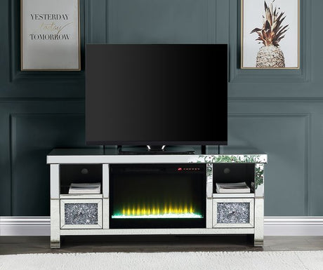 Acme - Noralie Tv Stand W/Fireplace LV00313 Mirrored & Faux Diamonds