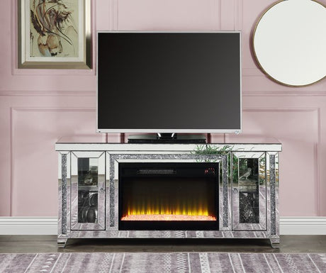 Acme - Noralie Tv Stand W/Fireplace & Led LV00315 Mirrored & Faux Diamonds