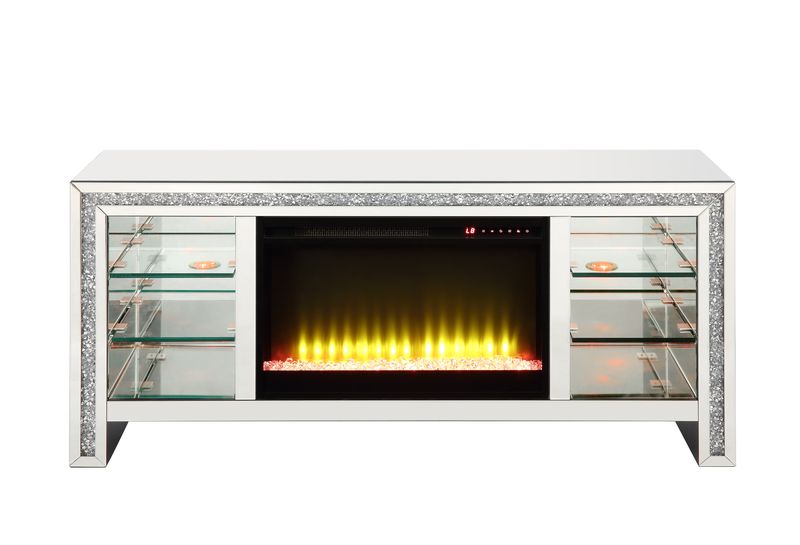 Acme - Noralie Tv Stand W/Fireplace & Led LV00317 Mirrored & Faux Diamonds