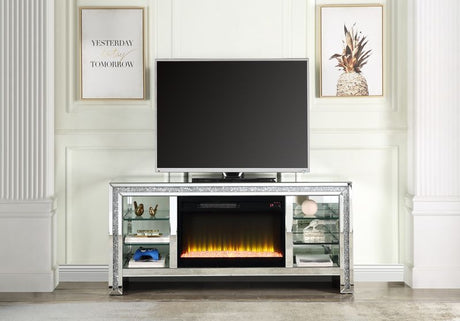 Acme - Noralie Tv Stand W/Fireplace & Led LV00317 Mirrored & Faux Diamonds