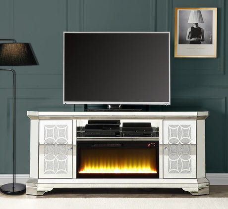 Acme - Noralie Tv Stand W/Fireplace LV00520 Mirrored & Faux Diamonds