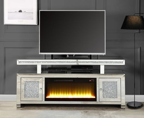 Acme - Noralie Tv Stand W/Fireplace LV00523 Mirrored & Faux Diamonds