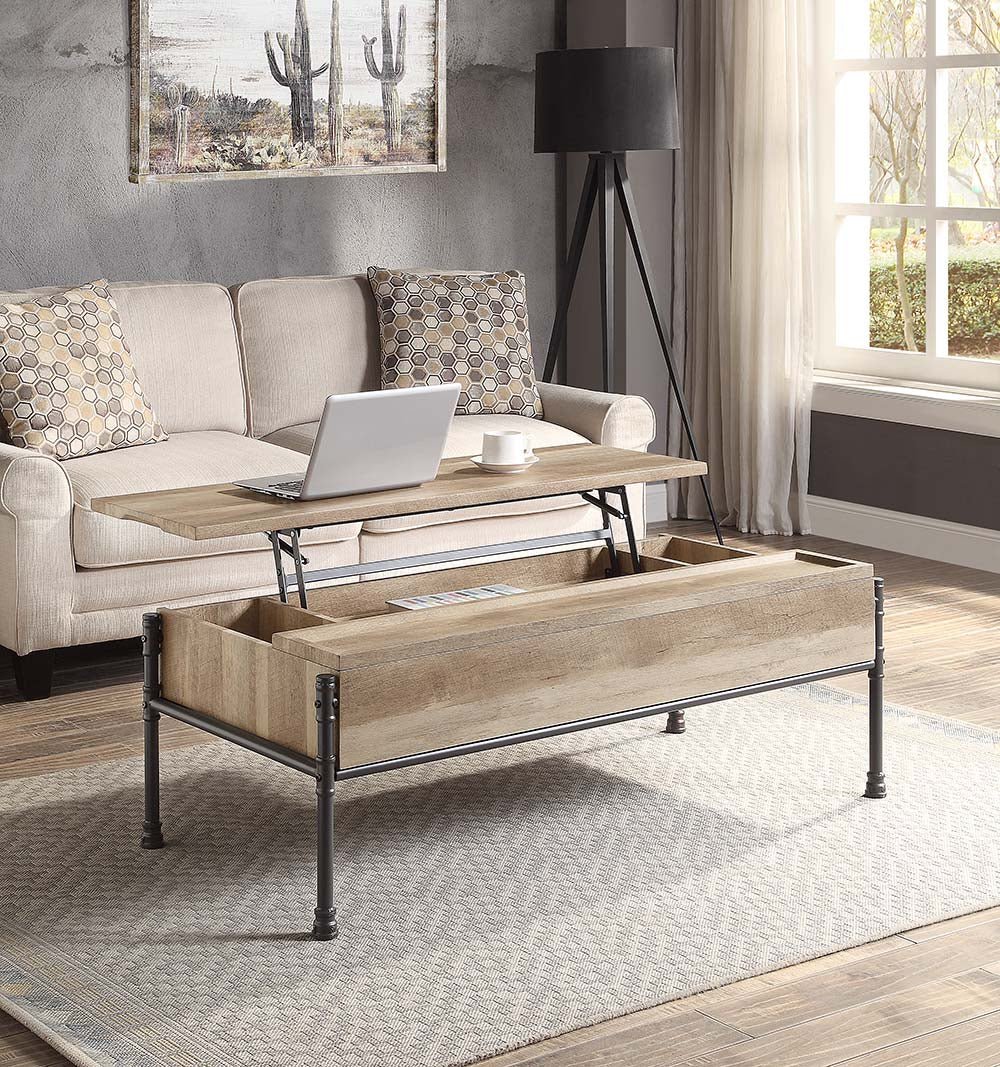 Brantley Coffee Table W/Lift Top LV00747 Oak & Sandy Black Finish | Acme | Home Elegance USA