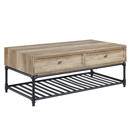 Brantley II Coffee Table LV00748 Oak & Sandy Black Finish | Acme | Home Elegance USA