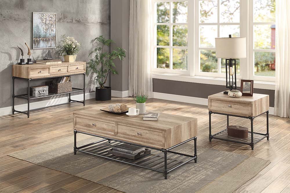 Brantley II Coffee Table LV00748 Oak & Sandy Black Finish | Acme | Home Elegance USA