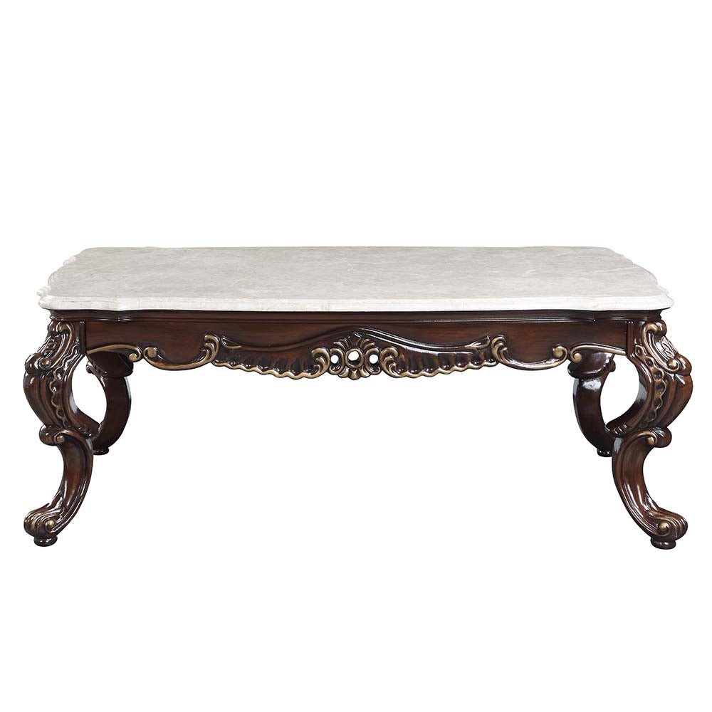 Benbek Coffee Table LV00812 Marble & Antique Oak Finish | Acme | Home Elegance USA