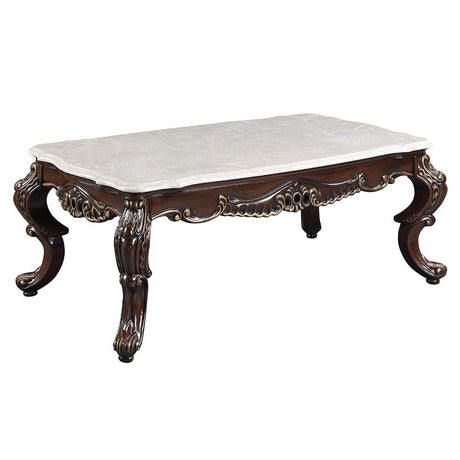 Benbek Coffee Table LV00812 Marble & Antique Oak Finish | Acme | Home Elegance USA