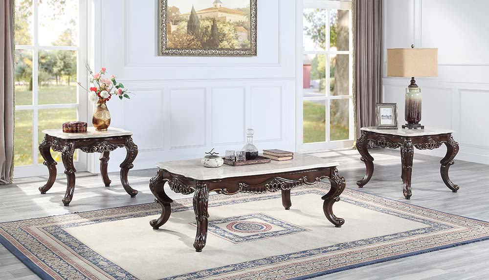Benbek Coffee Table LV00812 Marble & Antique Oak Finish | Acme | Home Elegance USA