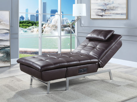 Acme - Padilla Chaise Lounge W/Pillow & Usb LV00825 Brown Synthetic Leather