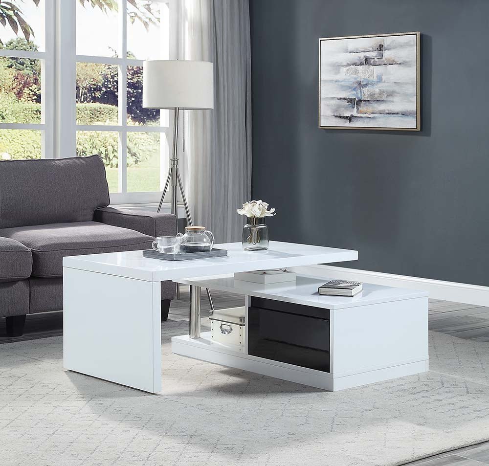 Buck II Coffee Table W/Swivel Top LV00997 White & Black High Gloss Finish | Acme | Home Elegance USA