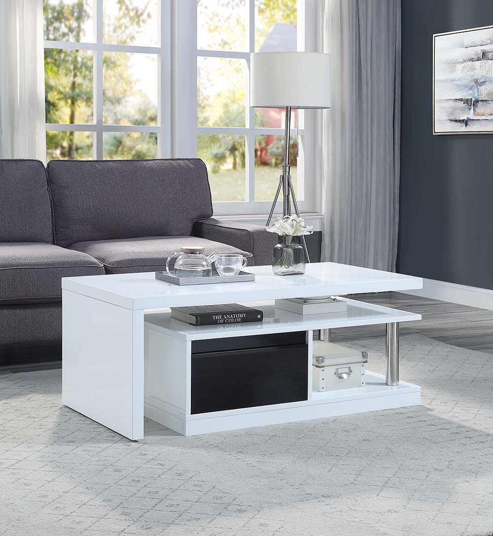 Buck II Coffee Table W/Swivel Top LV00997 White & Black High Gloss Finish | Acme | Home Elegance USA
