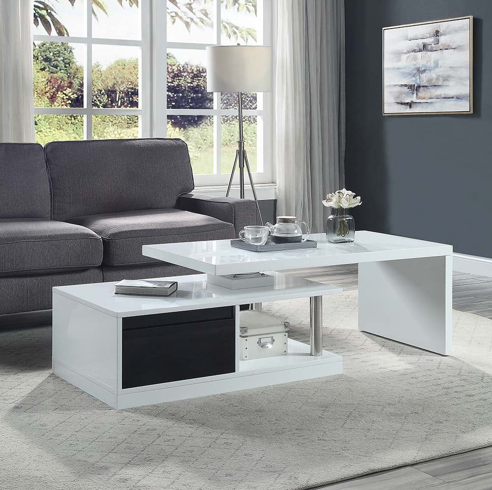 Buck II Coffee Table W/Swivel Top LV00997 White & Black High Gloss Finish | Acme | Home Elegance USA