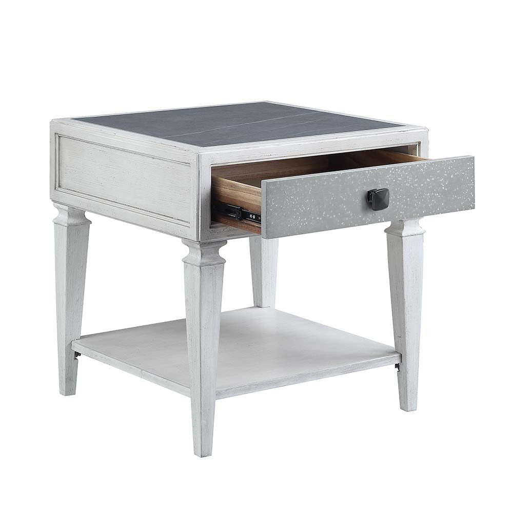 Acme - Katia End Table LV01053 Rustic Gray & Weathered White Finish