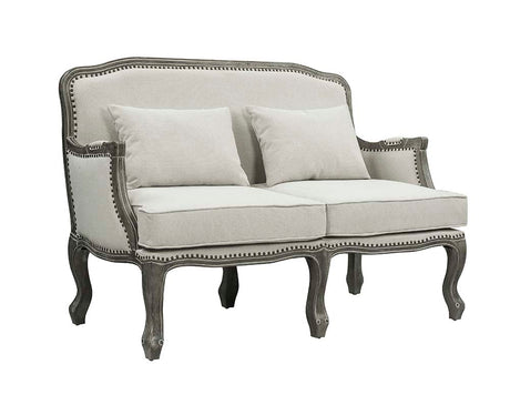 Acme - Tania Loveseat W/2 Pillows LV01131 Cream Linen & Brown Finish