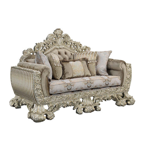 Acme - Sorina Loveseat W/5 Pillows LV01206 Velvet, Fabric & Antique Gold Finish