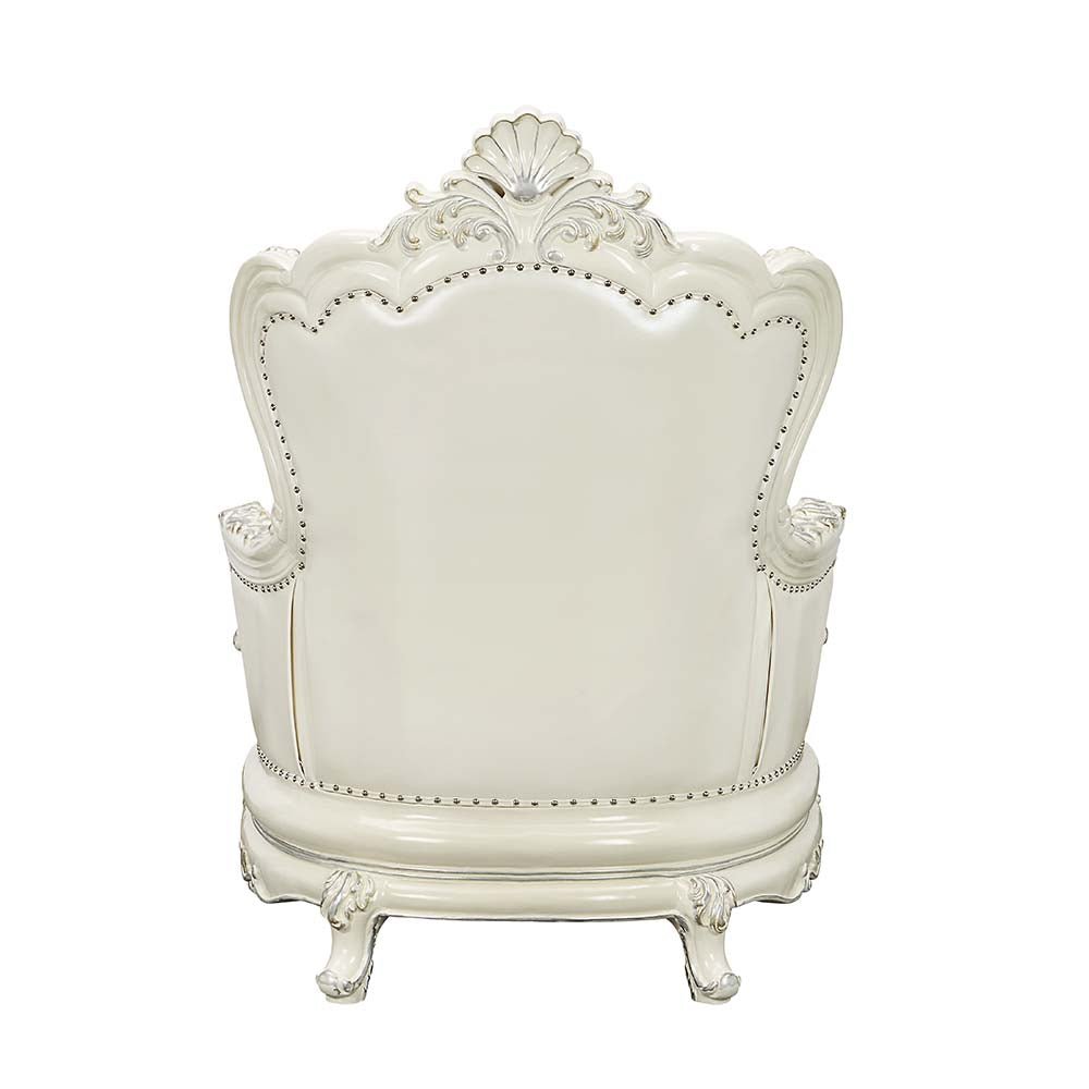 Adara Chair W/2 Pillows LV01226 Pearl White Synthetic Leather & Antique White Finish | Acme | Home Elegance USA
