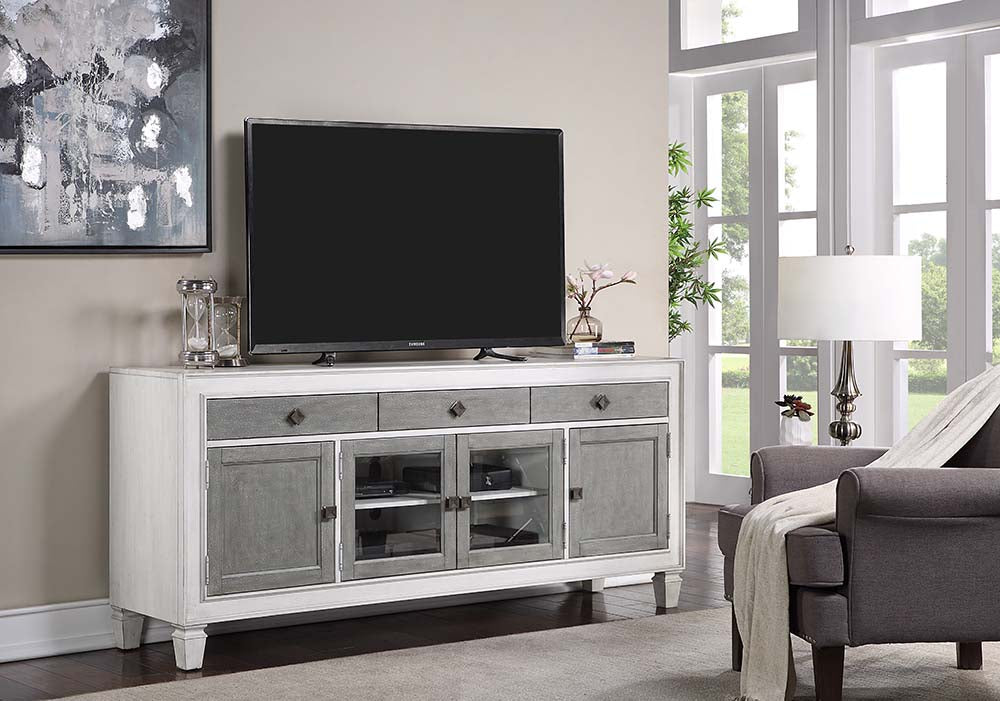 Acme - Katia Tv Stand LV01317 Rustic Gray & Weathered White Finish