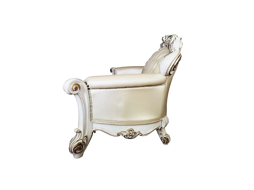 Acme - Vendome Sofa W/5 Pillows LV01324 Champagne Synthetic Leather & Antique Pearl Finish