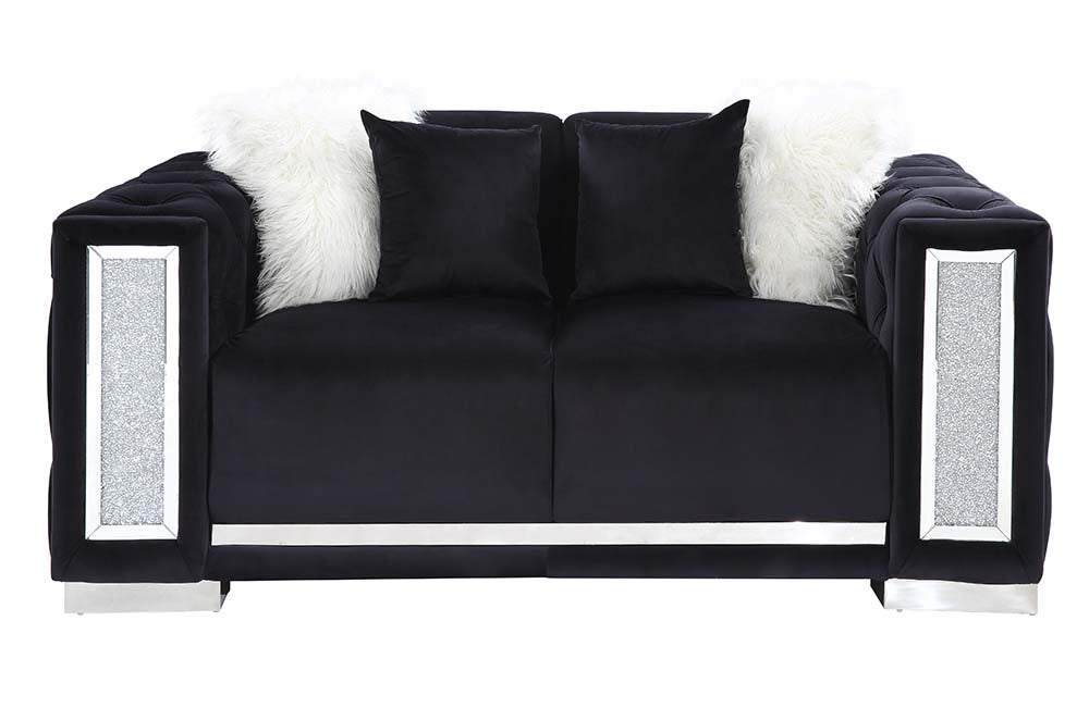 Acme - Trislar Loveseat W/4 Pillows (Same 52526) LV01398 Black Velvet