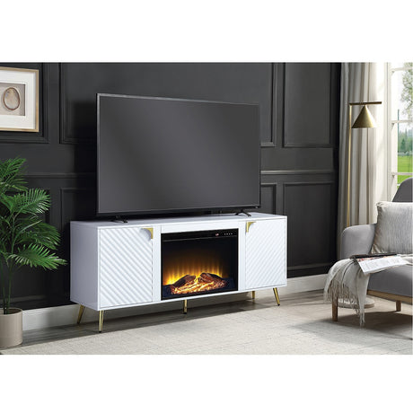 Acme - Gaines Tv Stand W/Fireplace LV01607 White High Gloss Finish