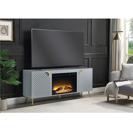 Acme - Gaines Tv Stand W/Fireplace LV01608 Gray High Gloss Finish