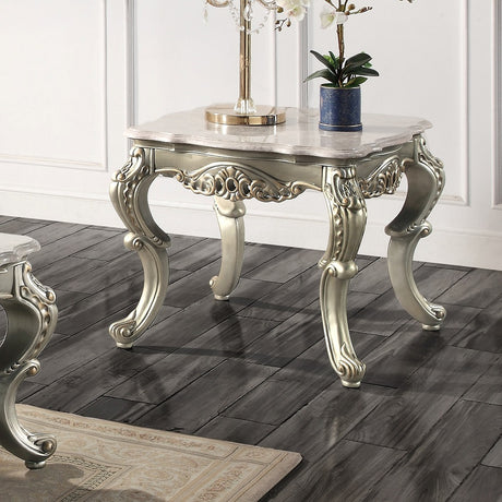 Acme - Miliani End Table W/Marble Top LV01784 Natural Marble Top & Antique Bronze Finish