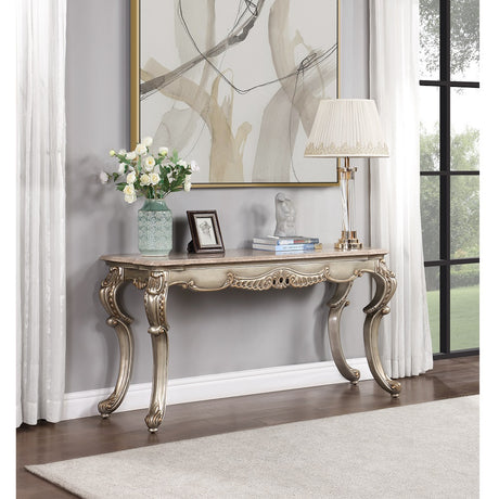 Acme - Miliani Sofa Table W/Marble Top LV01785 Natural Marble Top & Antique Bronze Finish