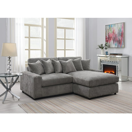 Acme - Tavia Reversible Sectional Sofa W/6 Pillows LV01882 Gray Corduroy