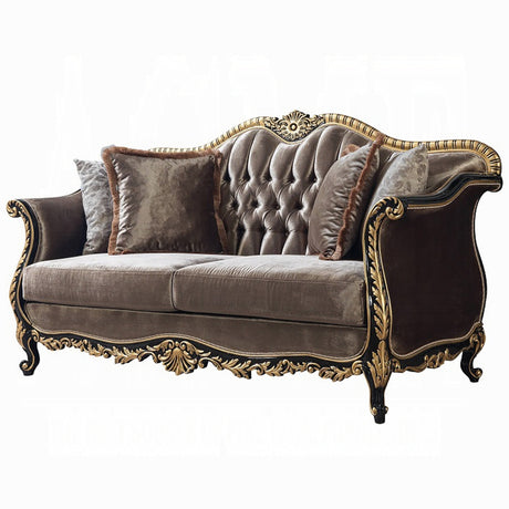 Betria Loveseat W/4 Pillows LV01888 Light Green Velvet, Gold & Black High Gloss Finish | Acme - Home Elegance USA