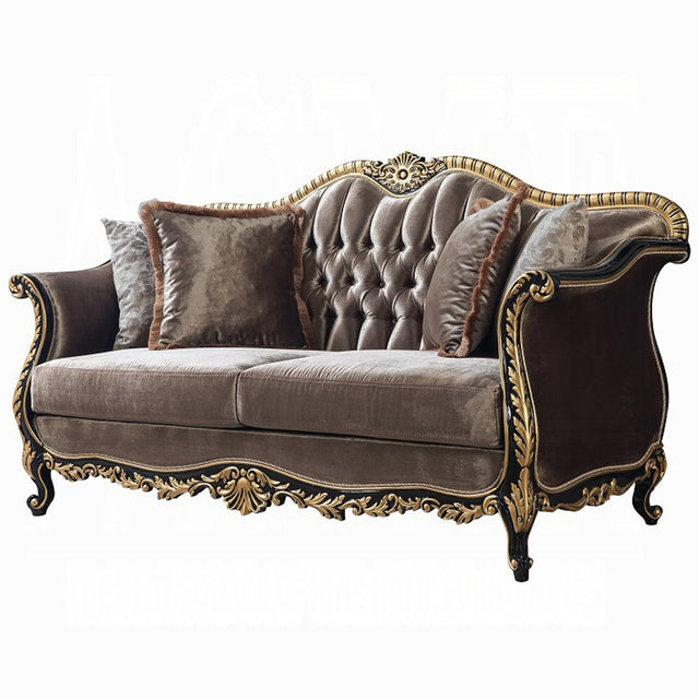 Betria Loveseat W/4 Pillows LV01888 Light Green Velvet, Gold & Black High Gloss Finish | Acme - Home Elegance USA