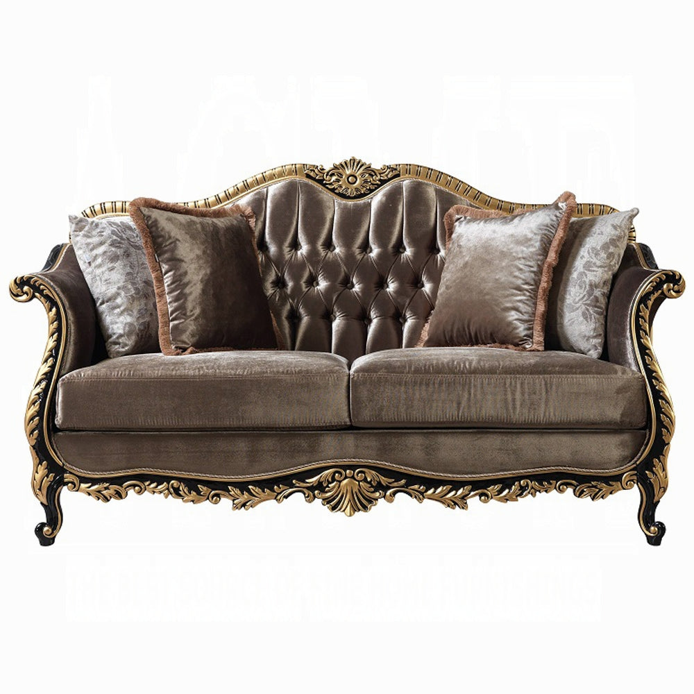 Betria Loveseat W/4 Pillows LV01888 Light Green Velvet, Gold & Black High Gloss Finish | Acme - Home Elegance USA