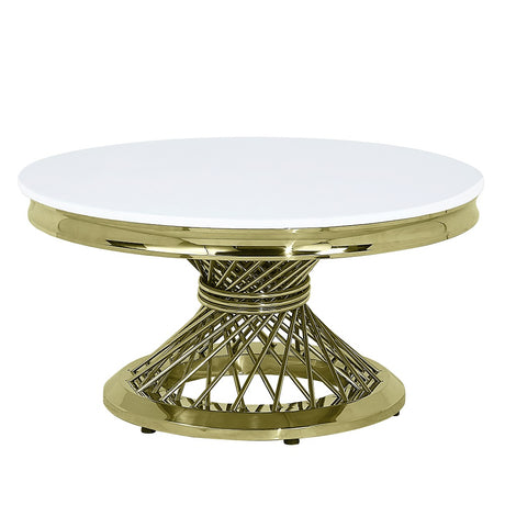 Acme - Fallon Coffee Table W/Engineering Stone Top LV01957 Engineering Stone Top & Gold Finish