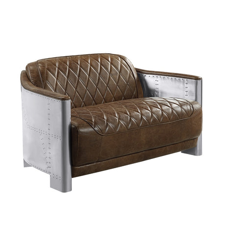 Acme - Sedna Loveseat LV01984 Espresso Top Grain Leather & Aluminum