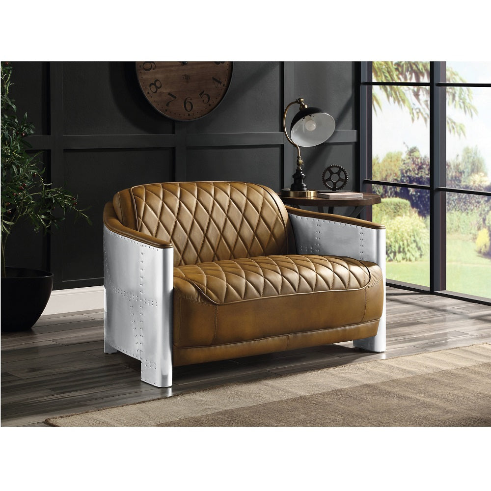 Acme - Sedna Loveseat LV01985 Espresso Top Grain Leather & Aluminum