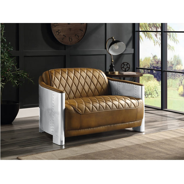 Acme - Sedna Loveseat LV01985 Espresso Top Grain Leather & Aluminum